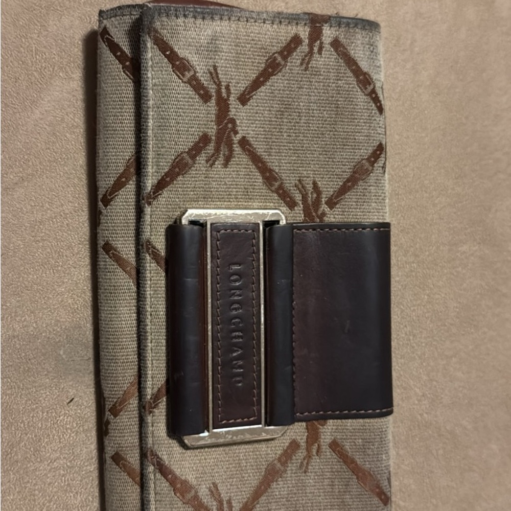 Longchamp Beige and Dark Brown Wallet